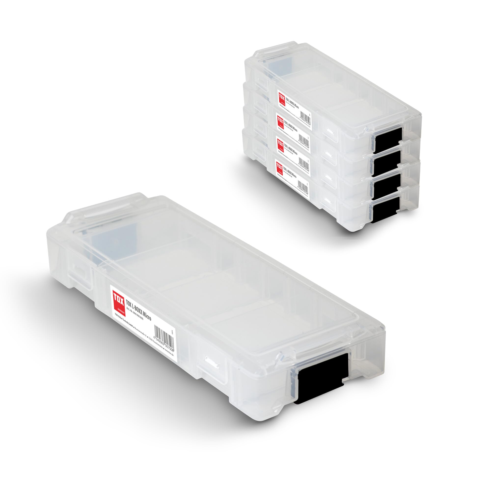 Coffret TOX L-BOXX Micro en lot, empilable et encliquetable avec le système L-BOXX, divisible en 8 compartiments, rangement pour chevilles et vis, transparent, lot de 5 pièces, 094909145
