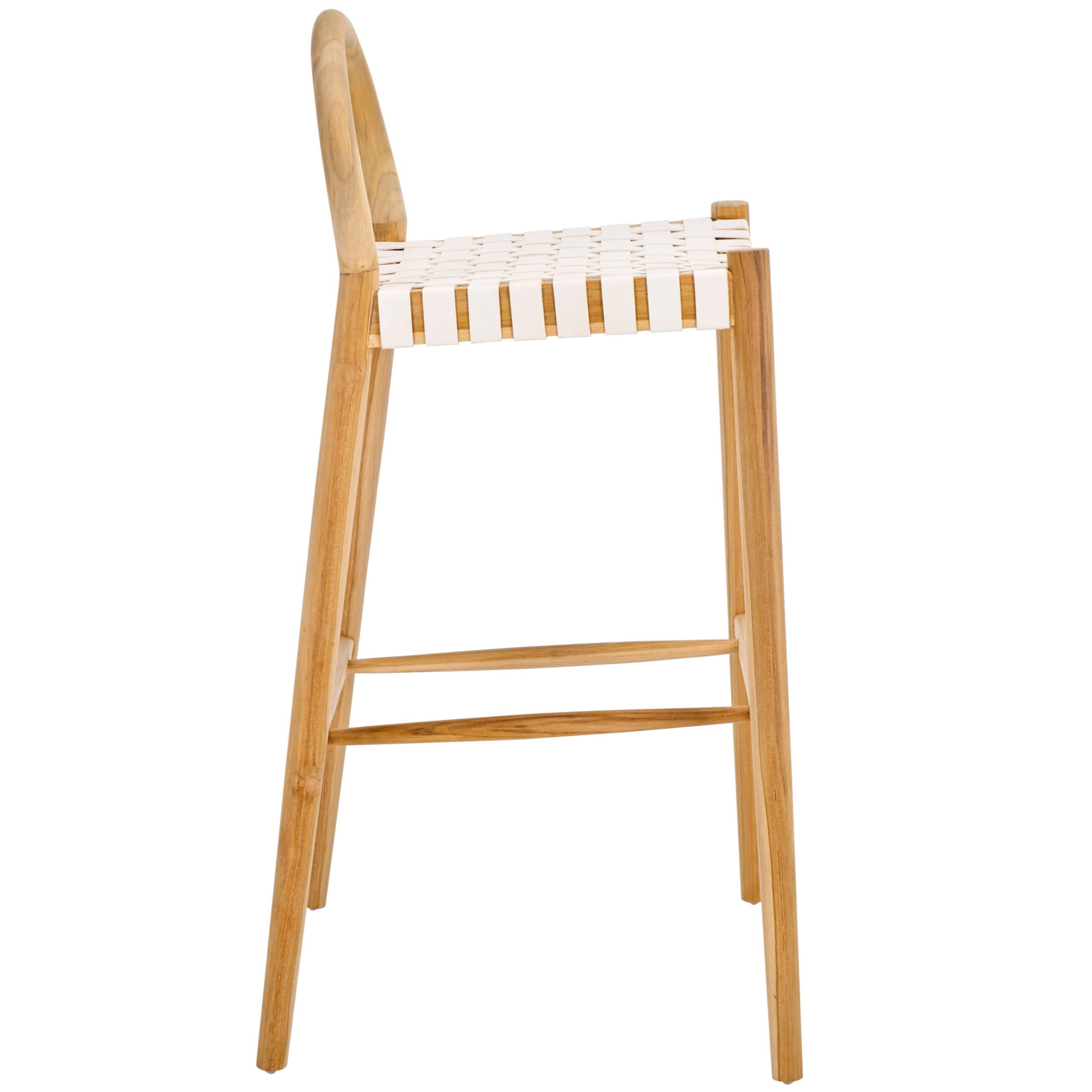 Home Collection Rhyan Taburete de bar de cuero tejido blanco/teca natural, madera maciza de madera maciza de 30 pulgadas (totalmente montado) 6