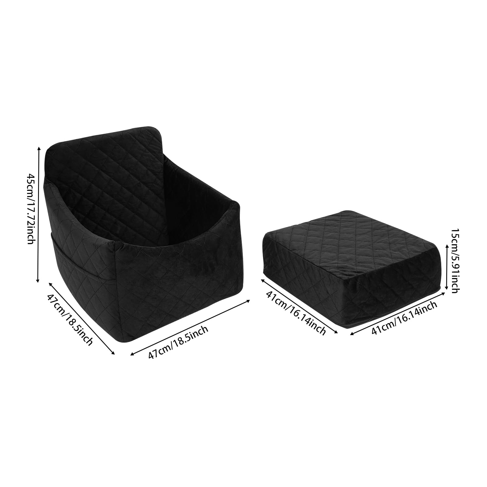 Asiento de coche para perros pequeños/medianos de menos de 15 kg, asiento de coche para mascotas desmontable y lavable, con 3 cinturones de seguridad y almohadilla, cama para perro, color negro
