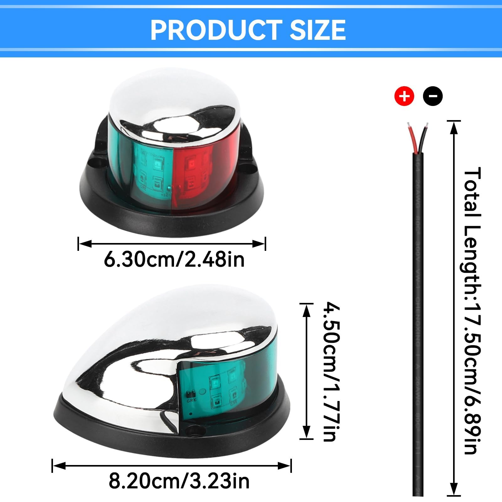 HERCHR Luci di Navigazione per Barche, 12V LED Rosso e Verde Lampada per Segnale di Navigazione Lampada per Yacht, Alta Visibilità Crociera Notturna Attrezzatura Sicurezza, Luci di prua per barche