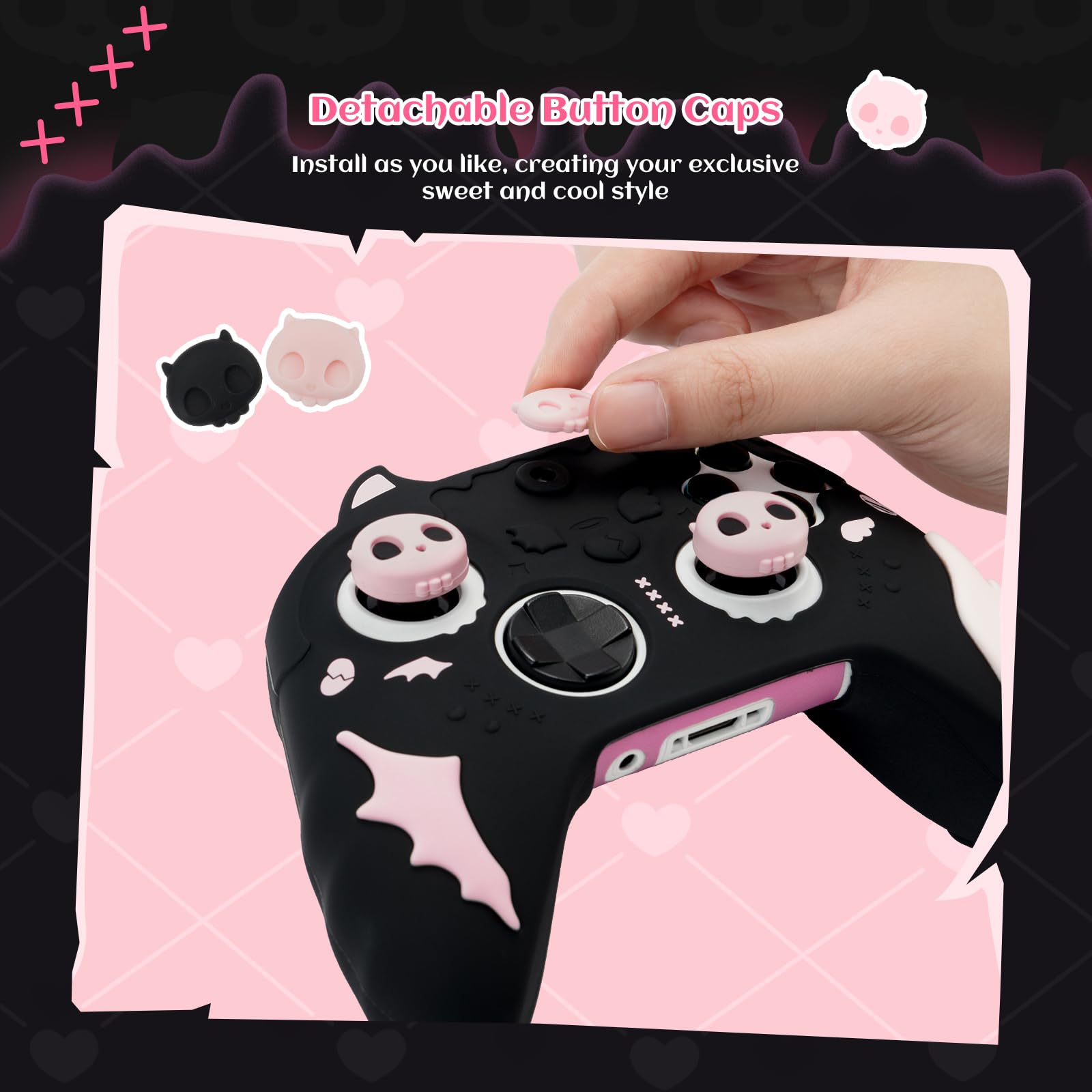 GeekShare Custodia in silicone per controller Xbox Series X/S, antiscivolo, in silicone morbido, impugnatura in gomma morbida per controller Xbox – Scheletro dolce