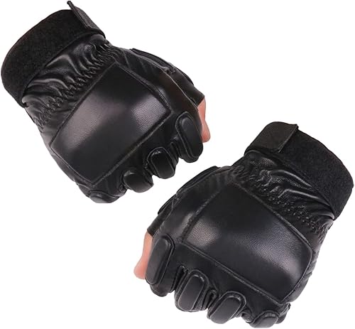 Miniatura 2 de Long Keeper Guantes de cuero genuino sin dedos para hombre, medio dedo, conducción, ciclismo, motocicleta, deportes al aire libre, Negro -