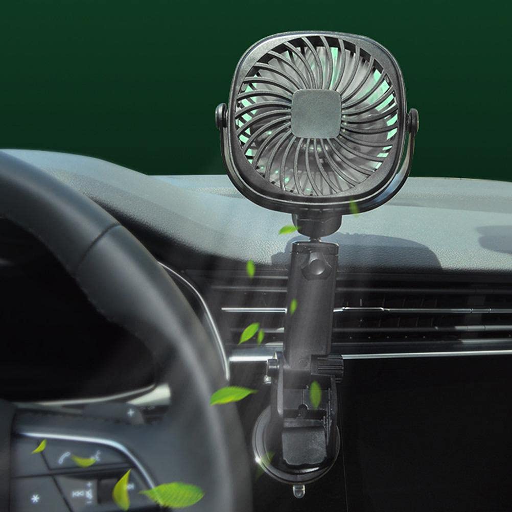 Gazaar Car Oscillating Fan with Suction Cup,Mini Car USB Fan with Multi Directional Hook,Clip On Portable Vehicle Auto with 360 Degree Rotation for Sedan SUV RV Auto Vehicles (Black)