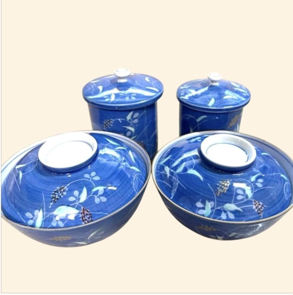 有田焼 蓋付 夫婦茶碗 湯呑 飯碗 睦揃 華山窯 食器 瑠璃色 花柄