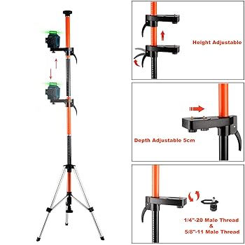 KEZERS Laser Level Pole with Tripod,12Ft./3.7M Telescoping