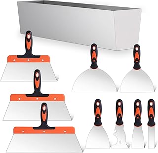 Juego de cuchillos para paneles de yeso, 10 herramientas para paneles de yeso, incluye juego de masilla de acero inoxidable, cuchillo de cinta, herramienta raspadora de pintor y bandeja de lodo de 14
