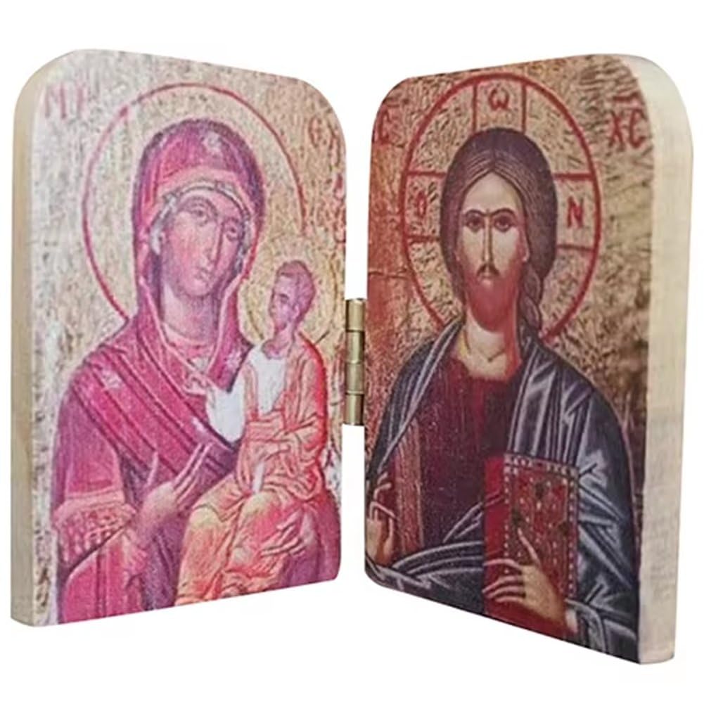 Fituenly Women's Colorful Christ The Teacher And Virgin Of Kazan Catholic Orthodox Diptych For Travel Home Display Religious Gift
