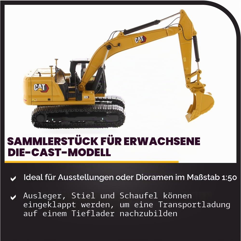Diecast Masters 1:50 Scale Model Cat 323 Hydraulic Excavator, 85571 | Detailgetreues CAT Baufahrzeug, ca. 18,3 x 6,3 x 8 cm, ab 14 Jahren, für Sammler, 85571