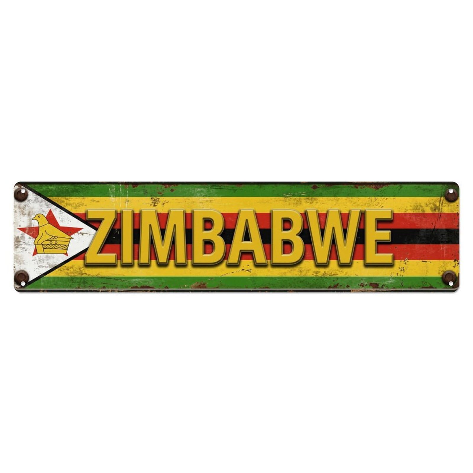 Vintage Zimbabwe Flag Pattern Metal Tin Sign