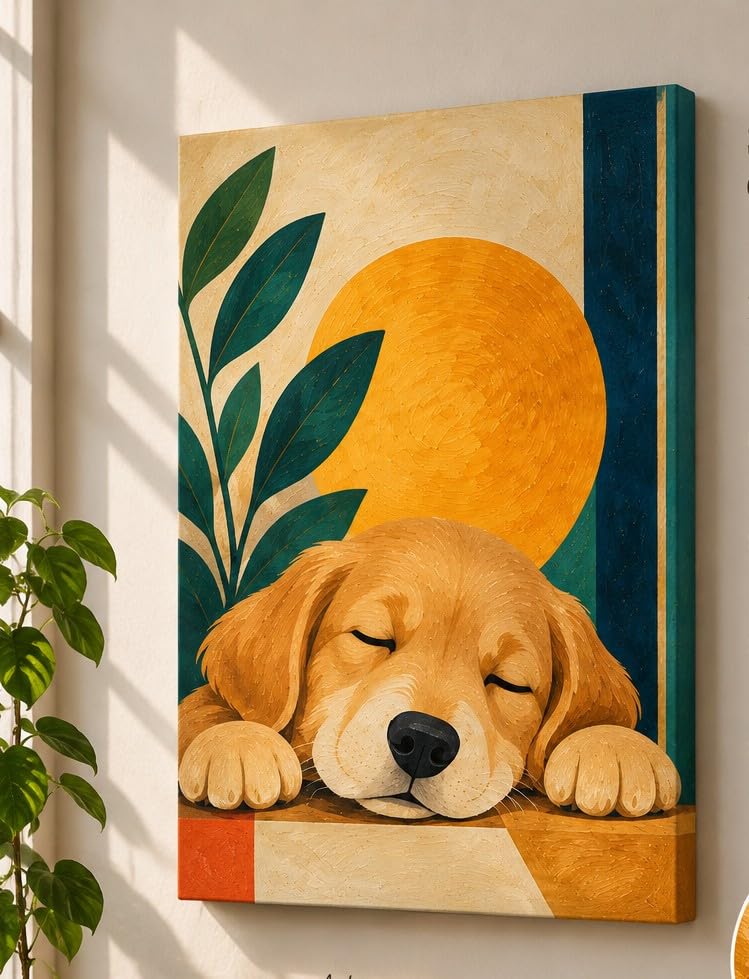 Original Acrylic Handmade Painting Sleeping Puppy Canvas Art | 100% Handpainted, Ready to Hang, Stretched Canvas-picture-47
