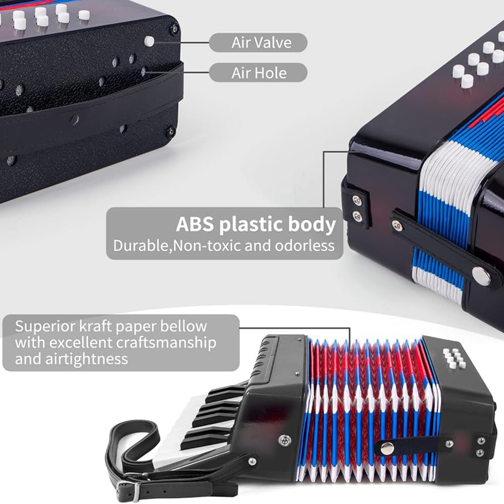 Accordeon Enfant，Accordeon，Accordéon Piano 17 Touches 8 Basses Instrument de Musique Avec Sangle en Cuir Rétractable，Convient aux Débutants, Aux Adultes Ou Aux Étudiants Instruments Éducatifs, Cadeaux