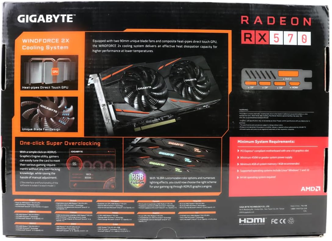 Gigabyte Radeon RX 570 Gaming 4GB Graphic Cards GV-RX570GAMING-4GD (Renewed)