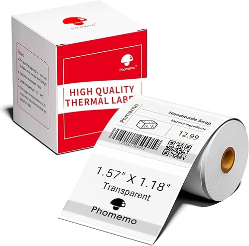 Phomemo M110 Etiquetas Transparentes - Etiquetas Adhesivas para Impresora de Etiquetas M110M100M220M221M108, 40mm x 30mm (1.57" x 1.18"), 230