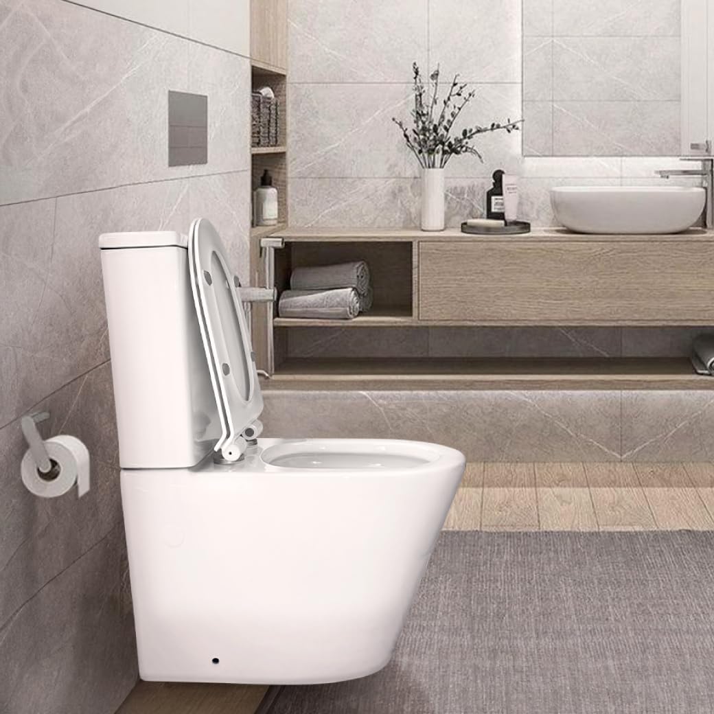 Inodoro Completo - WC Inodoro Completo con Sistema Rimless Antibacterias - Vater Baño con Tapa UF Termodurente Amortiguada - Inodoro Salida Dual Eficiente con Ahorro de Agua (Venecia)