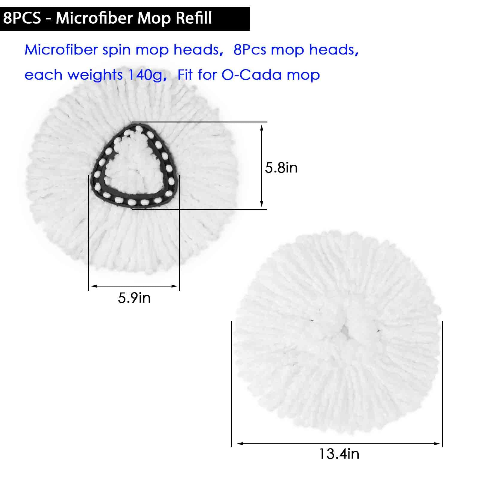 8 cabezales de repuesto para mopa giratoria, cabezal de repuesto de 360 °, 100% microfibra, cabezales de repuesto para mopa de limpieza fácil de piso, color blanco