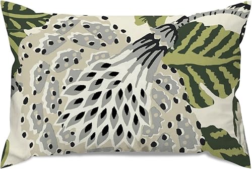 Miniatura 6 de ArogGeld Fundas de almohada lumbar con flores blancas y verdes, fundas de cojín con diseño de hojas verdes y grises, fundas de cojín chinoiserie,