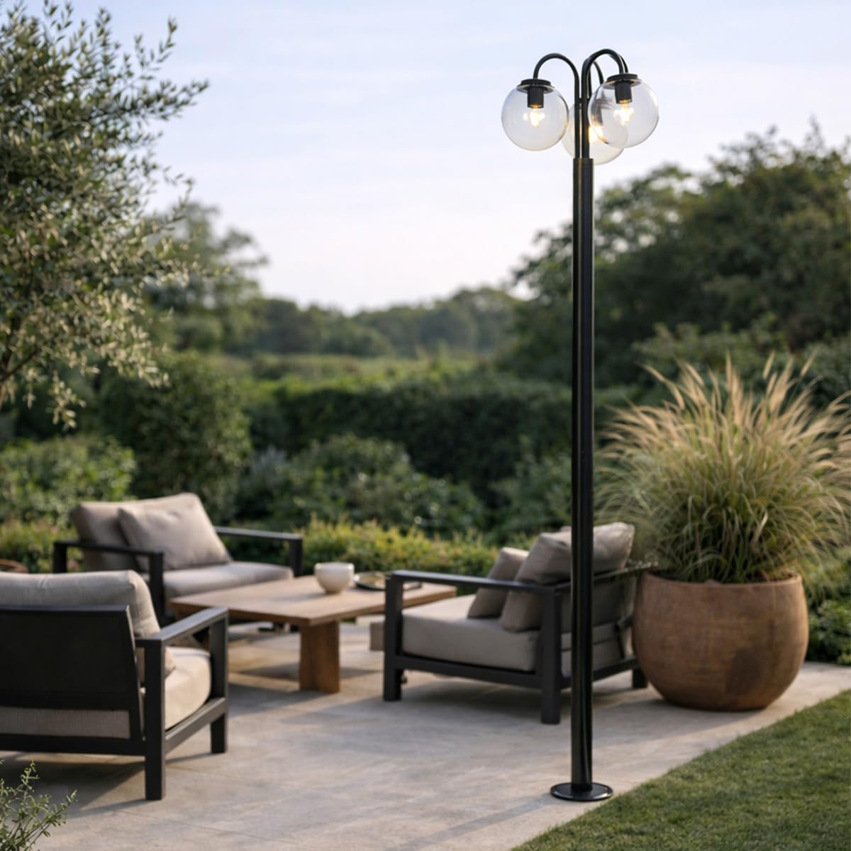 QAZQA sfera - Palo da giardino Moderno - 3 luce - L 58.5 cm - Nero - Moderno - Illuminazione esterna