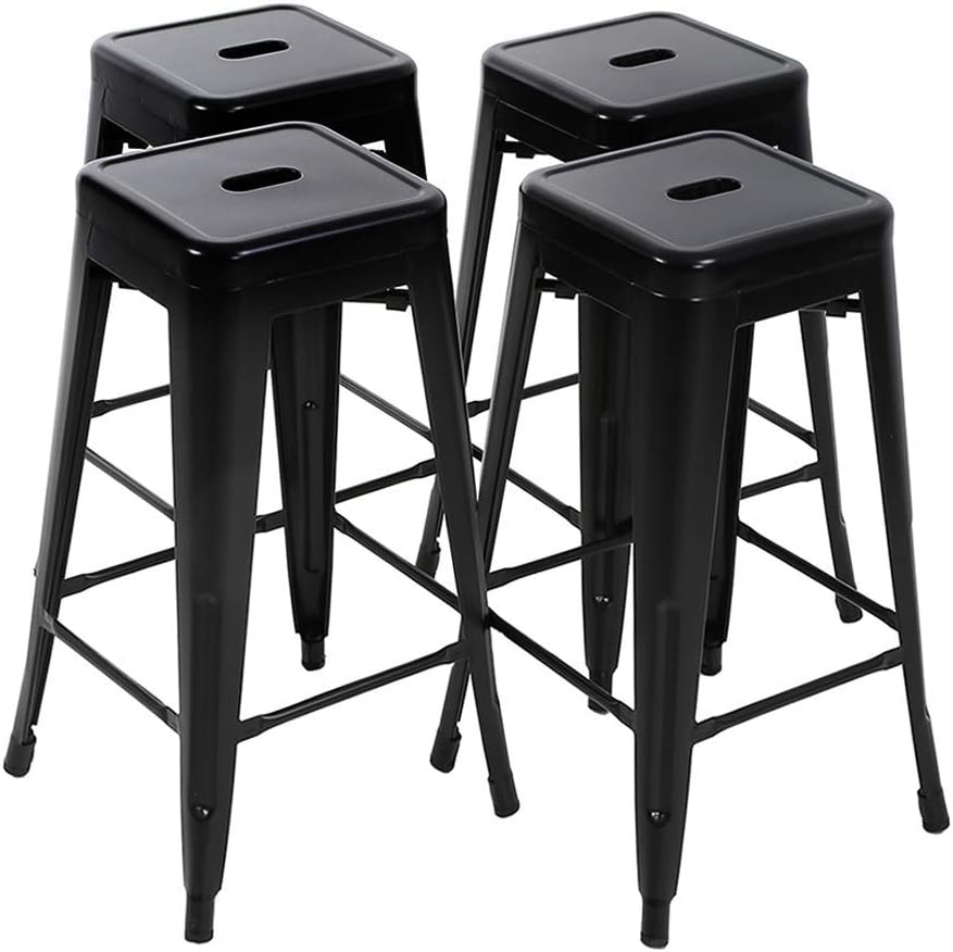 Amazon Basics Metal Bar Stools 24Inch, Set of 4, Black
