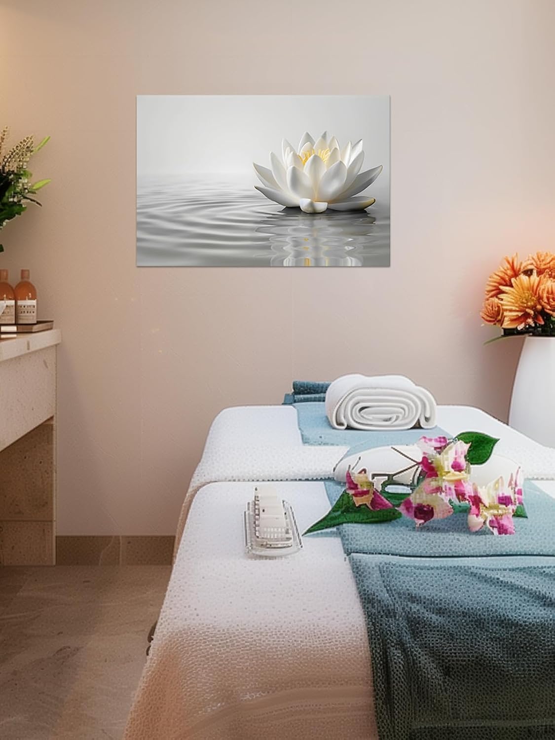 PLIDAAYO Lotus Zen Wall Art Charming White Lotus Canvas Print Lotus Flower Bloom in Water Poster Painting Zen Yoga Spa Picture for Bathroom Living Room Meditation Room Home Decor(Zen-03,16"x24")