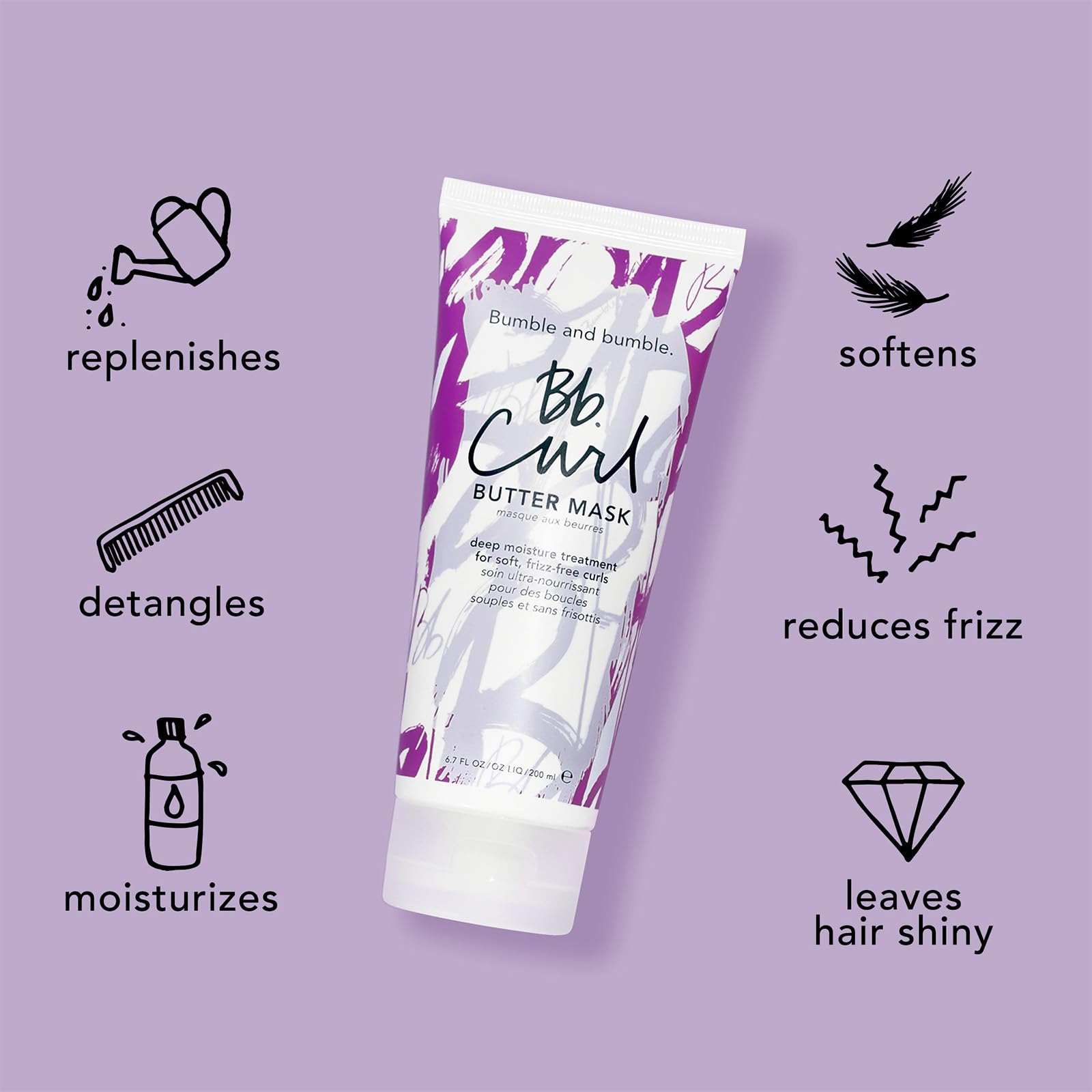 Bumble and bumble. Curl Butter Hair Mask | Deep Moisture for Medium to Thick Coily, Curly, Wavy Hair | Anti Frizz + Color Safe | With Jojoba, Avocado + Coconut Oil | Standard Size, 6.7 Fl Oz
