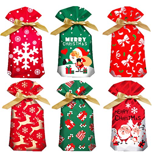 Kerst koord geschenkzakken,30 stks 6 ontwerp vakantie Xmas Present Gift Pakket Candy Sweet Bag Kerst Goody Tassen Gift Wrapping Bags,Herbruikbare kersttassen voor bruiloft verjaardag Xmas Party