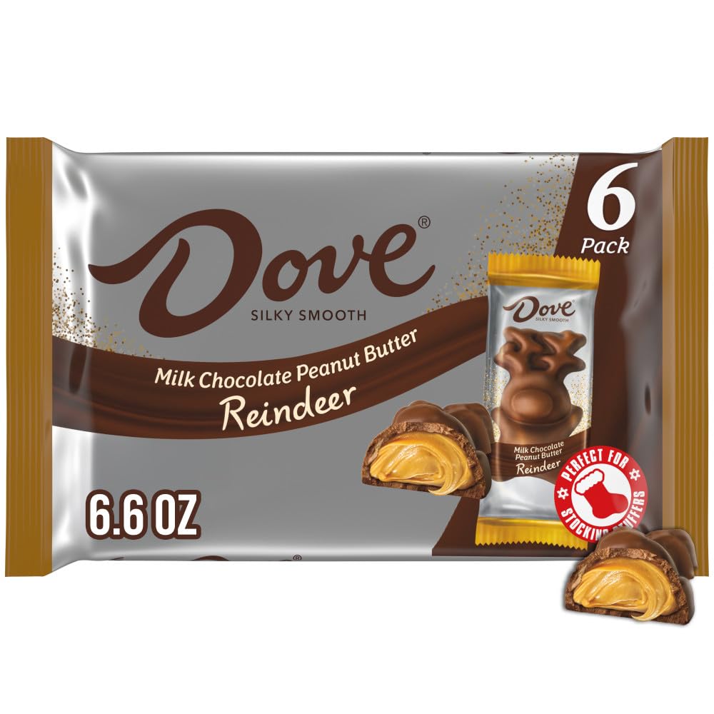 DOVE Milk Chocolate Peanut Butter Reindeer Christmas Chocolate Candy Bar, Christmas Candy Stocking Stuffers, 1.1 Oz (Pack of 6)