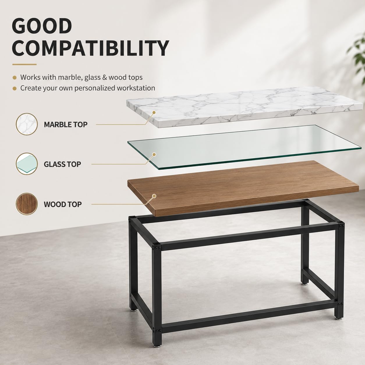Werkbank Gestell Tischgestell Tisch Untergestell - 100 x 50 x 80 cm | Werkbankgestell Möbelrahmen Werkbankuntergestell, für Tischplatten wie Marmor und Glas, Tragfähigkeit 100kg