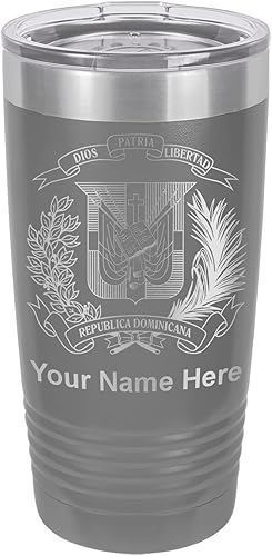 LaserGram Vaso aislado al vacío de 20 onzas, escudo de armas República Dominicana, grabado personalizado incluido (gris)