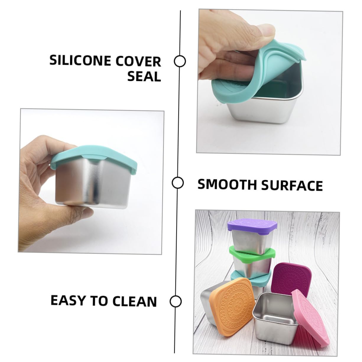 SOIMISS Set de 4 Recipientes Herméticos para Snacks de Acero Inoxidable con Tapa de Silicona, Preserva Frescura y Es Adecuado para Almacenar Alimentos en Casa o Viaje