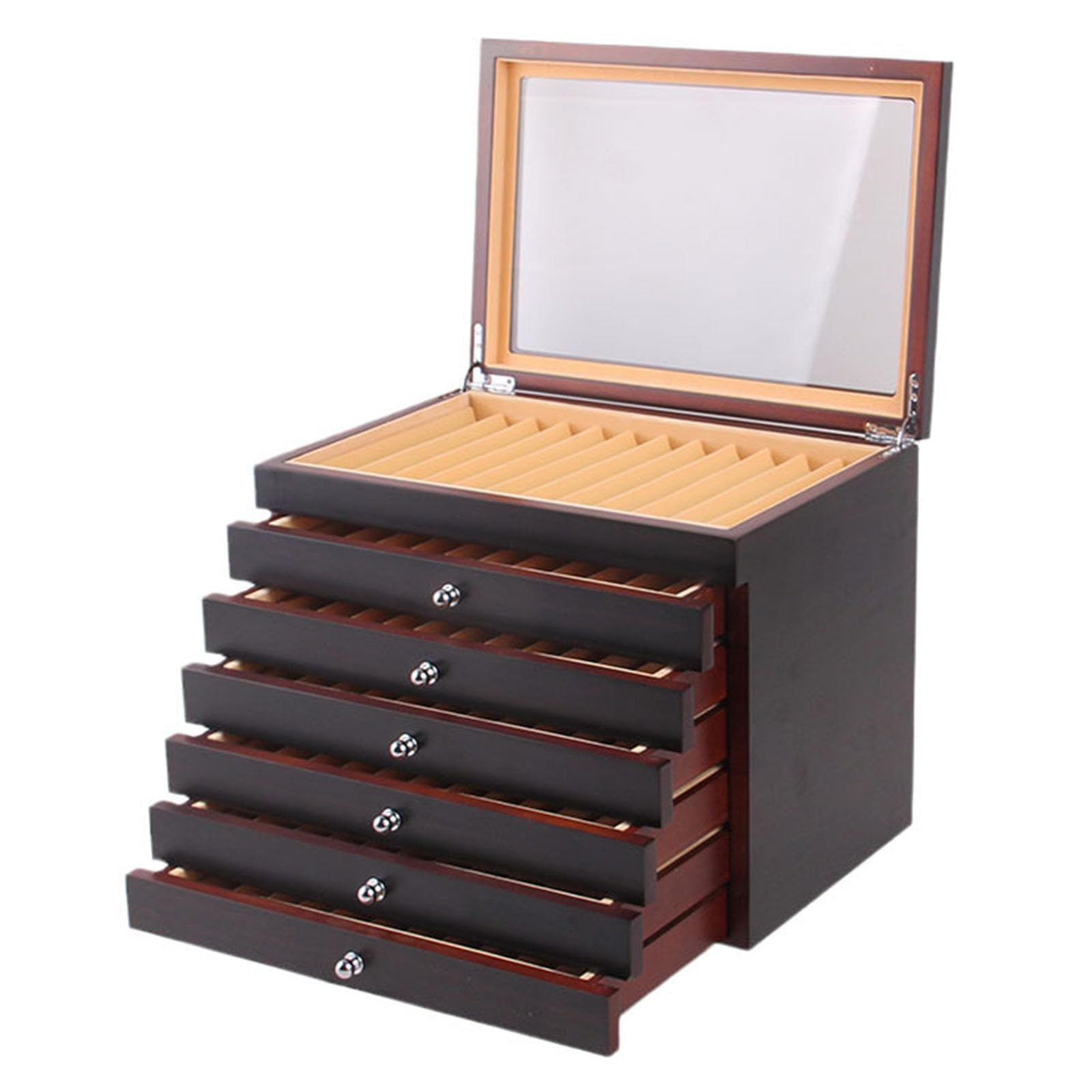 Stiftebox aus Holz mit 7 Schichten und 78 Fächern, mit Schublade und Glasfenster – perfekte Stiftsammelbox für Männer, Väter, Freunde und Ehemänner