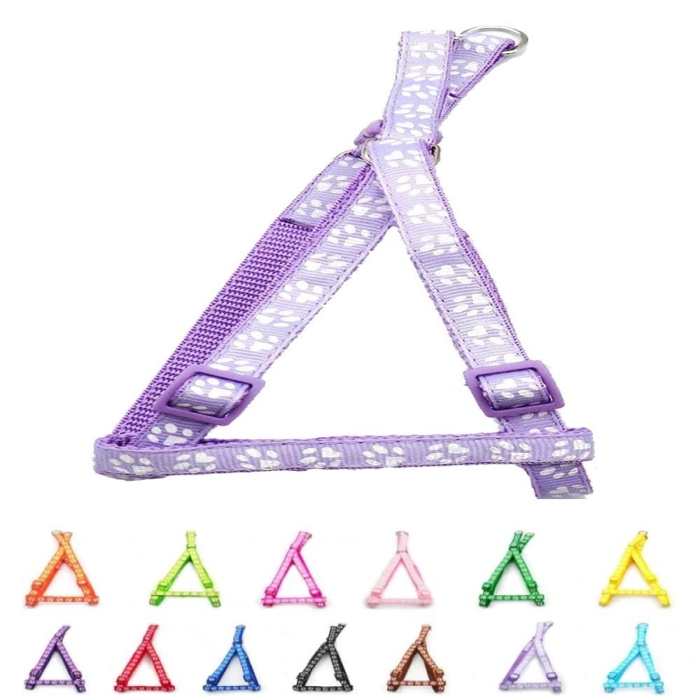 Small Dog Puppy Pet Cat Kitten Harness Pawprint Design Nylon Adjustable Chest Size 21-34cm Lilac Violet Light Purple — image 1