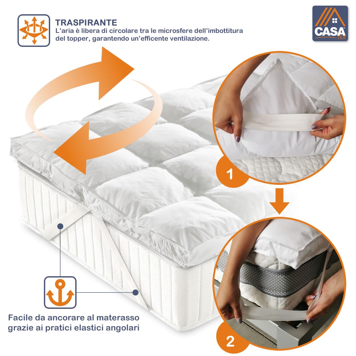 CASATEX | Topper Bed in Microsfere 5 cm – Coprimaterasso Trapuntato e Soffice, 100% Anallergico e Traspirante, corregge i difetti del materasso | Matrimoniale 170x200x5 cm