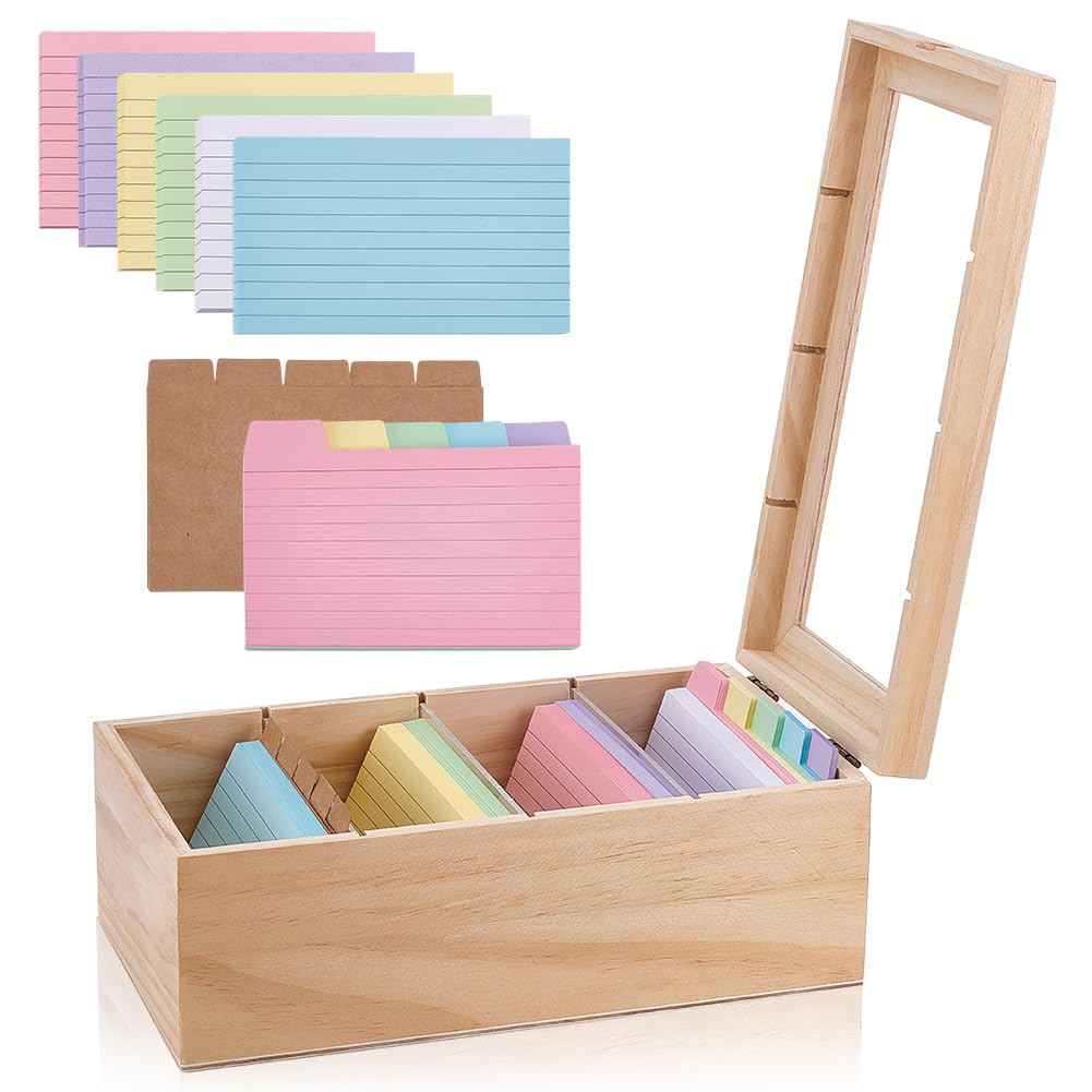 FREEBLOSS Karteikartenhalter Aus Kiefernholz Karteikartenhalter Mit 350 Haftnotiz 5 Kraftpapierbögen & 3 Trennblätter 10.2" x 5.9" x 3.9"
