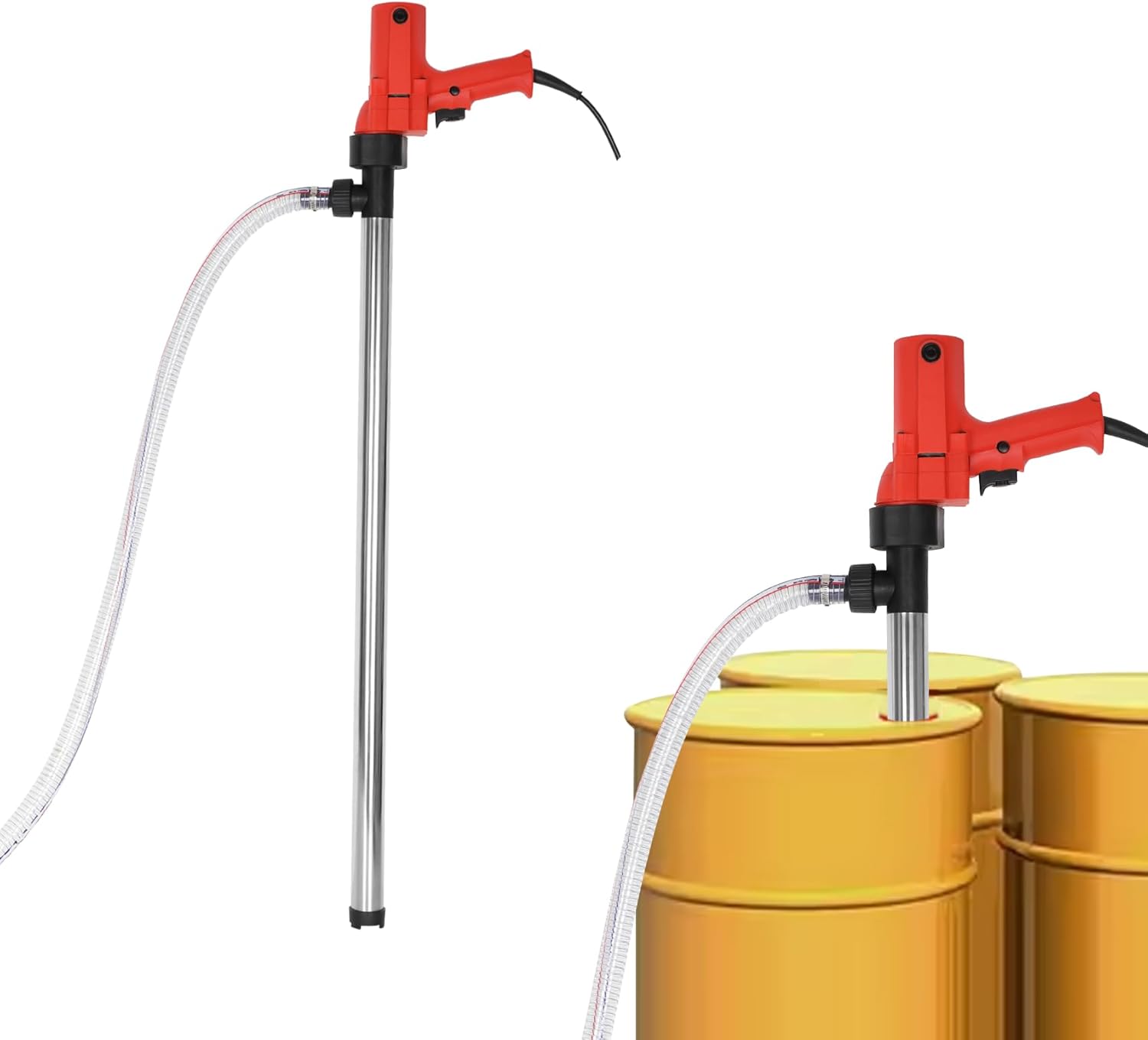 2480W Electric Fuel Transfer Barrel Pump, 110V High Power, Equipped with 91cm Stainless Steel Transfer Pipe and 2m Steel Wire Hose, Suitable for Oil, Lubricating Oil, Water Micro Viscous Liquids