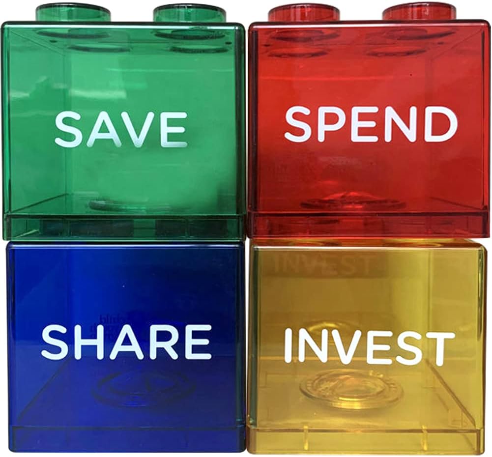 WAYUTO 4pcs Translucent Piggy Bank Set Colorful Coin Block Box Adorable Saving Money Cash Bills Jar Adults Kids Decorative Birthday Festival Financial Management Gifts Unique Educational Game