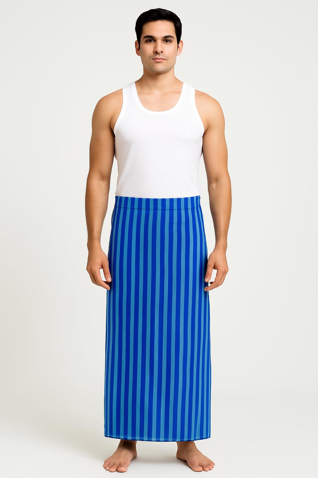 preeti creations Pure Cotton Checkered Plus Size Casual Style Lungi for Men (3 Meters-Pack of 1) Stitched Unstitched Lungi's Available (Side Stitched, Blue 1)-picture-16