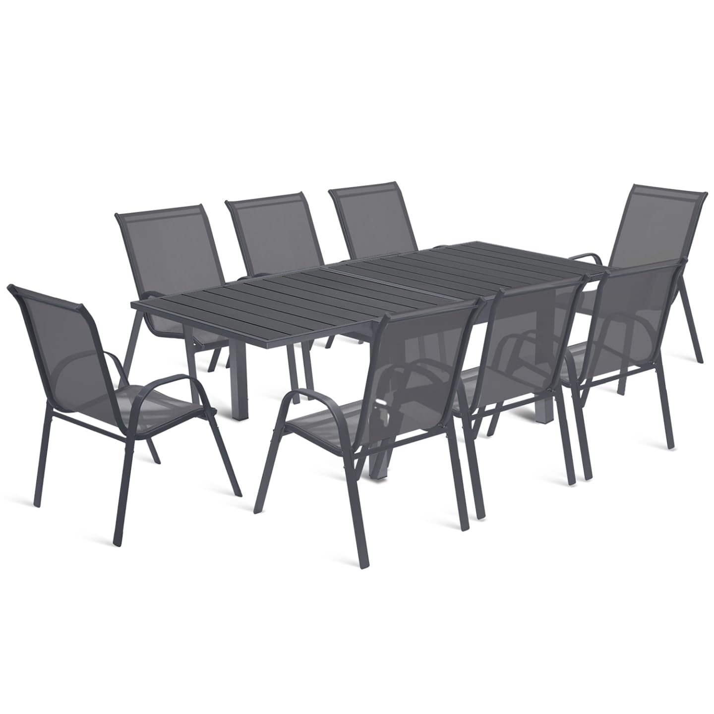 IDMarket - Salon de Jardin Poly Table Extensible 90-180 CM et 8 chaises Gris foncé