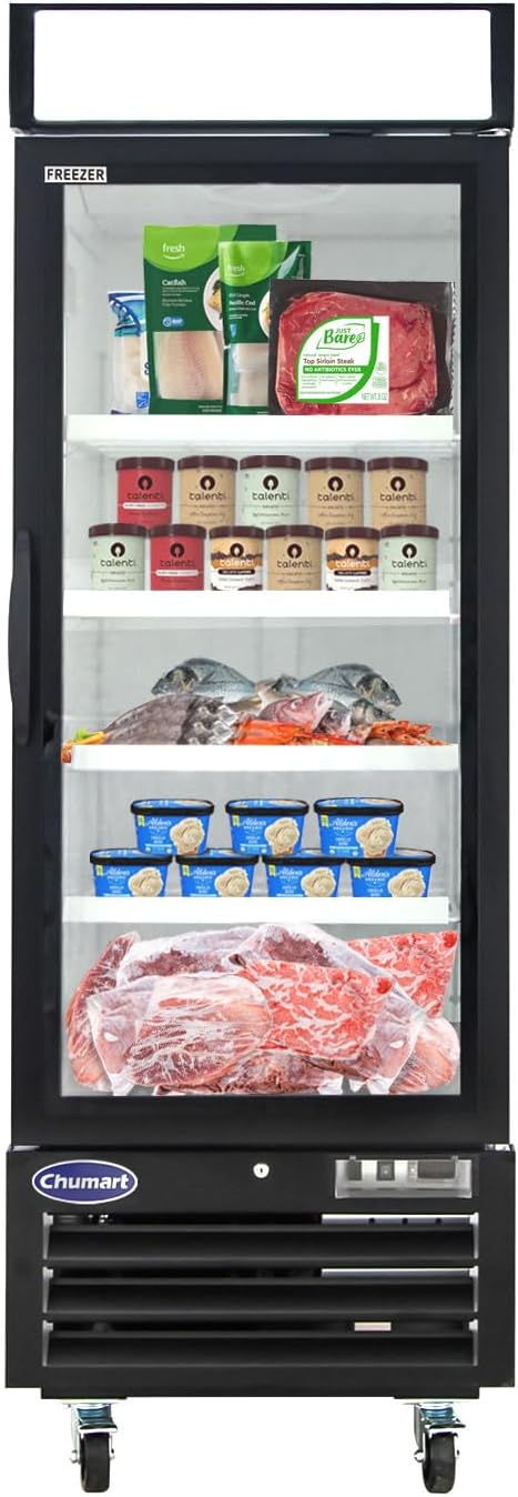 27" Commercial Freezer with Glass Door, 23 Cu. Ft Display Freezer Single Door Merchandiser Freezer with LED Light, Temperature 41~-10℉ for Restaurant, shop