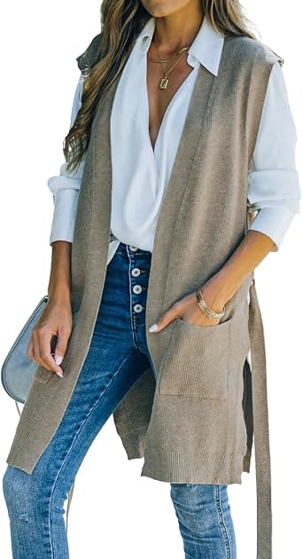 IDEALSANXUN Womens Long Sweater Vest Fall Winter Open Front Cardigan Sweaters Tops