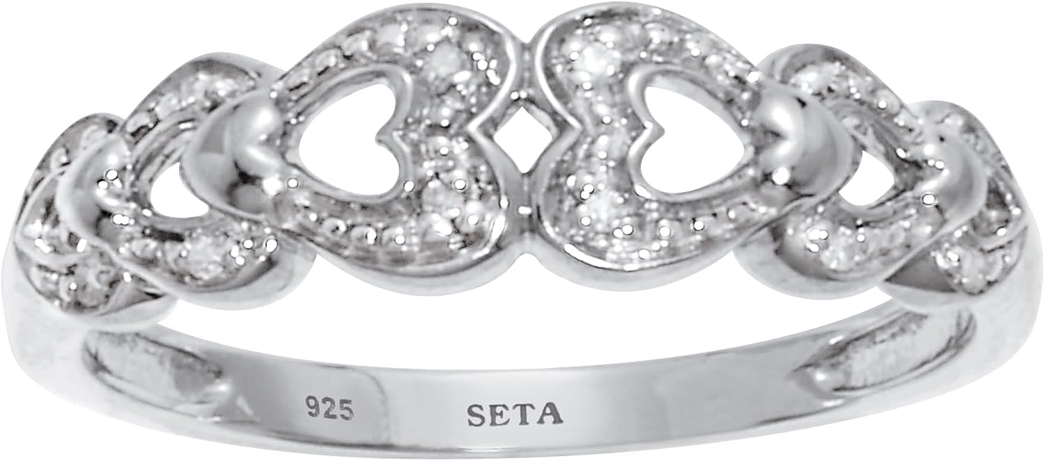 Palm Beach Jewelry .039 TCW Diamond Heart Link Platinum Over Sterling Silver Ring