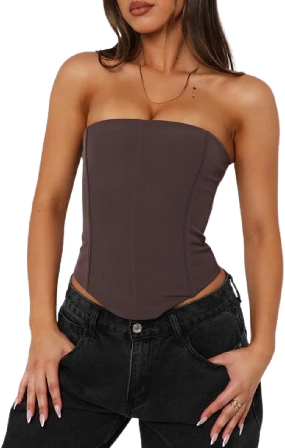 Bustino da donna in rete senza spalline Y2k con cerniera posteriore e bustino disossato top bodyshaper tubo top sexy per uscire corsetto bustier