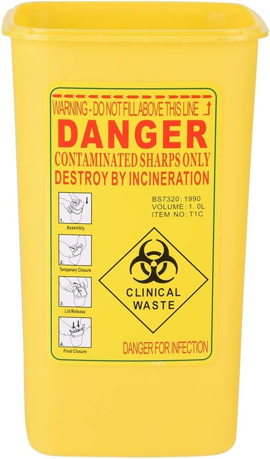 Plastic Sharps Container, Durable 1L Size Waste Box, Useful Insure Safety Rubbish Waste Box, for Biohazard Needle Disposal Medical(yellow)