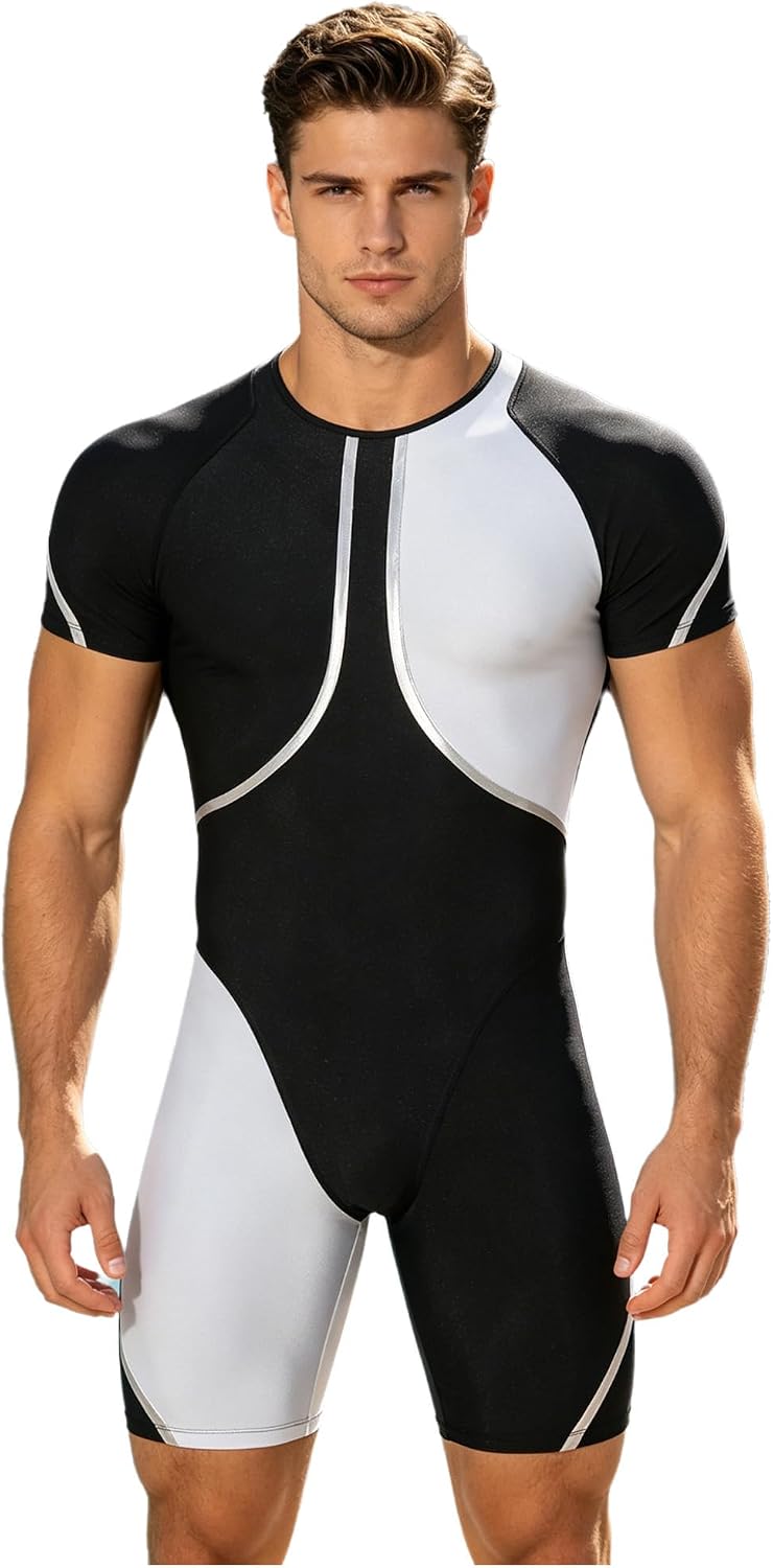 ACSUSS Men Jockstrap Unitards Bathing Suit Beach Wear Clubwear | Colorblock,Wrestling Singlet,Sports Gym Leotard,Short Length Leg Cut,Surfing Rash Guard Bodysuit,Suspender Underwear