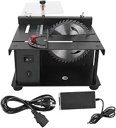 Serra de esquadria de composto deslizante, mini serra de mesa deslizante multifuncional, corte chanfrado (0-90 °), mesa extensível, 3000 rpm, profundidade de corte 35 mm, serra de esquadria de corte transversal, para corte versátil