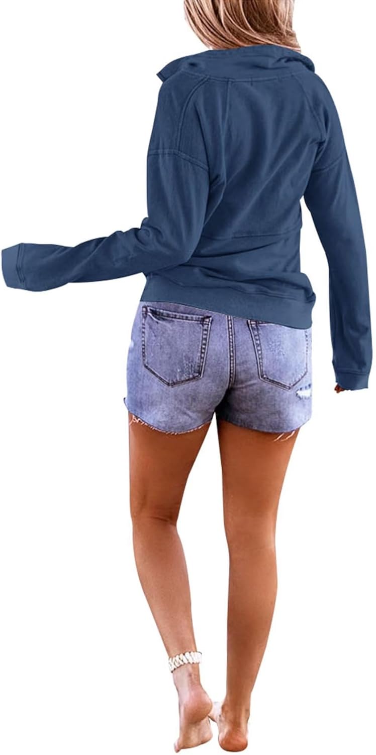 Floral Find Women's Long Sleeve Lapel Half Zip Up Sweatshirt Solid Stylish Loose Fit Casual Pullover Tops - Image 2