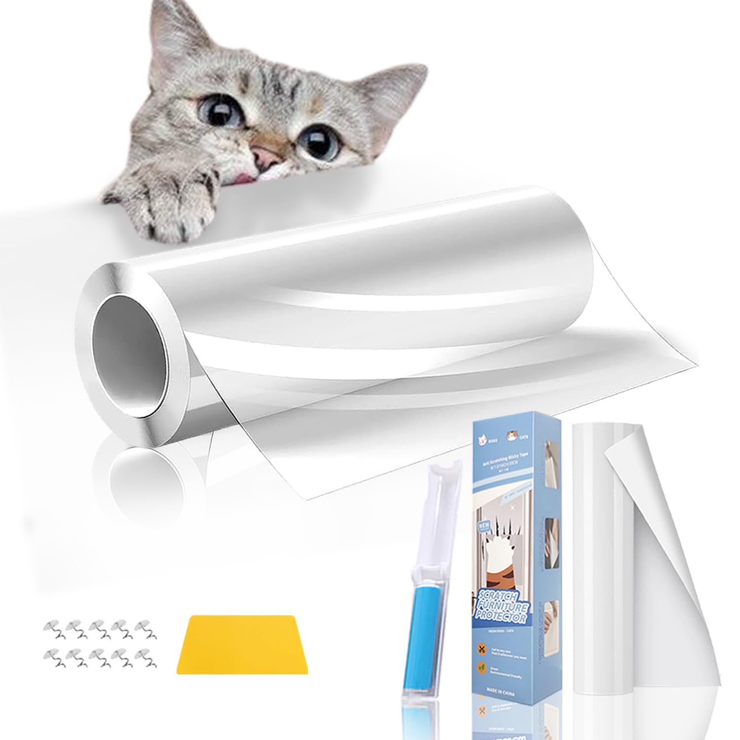 SB® Protector de Sofás para arañazos de Gato 30cm*300cm + Rodillo Quita Pelusas + Espátula de Colocación | Protección Anti Arañazos de Mascotas para Todo Tipo de Muebles