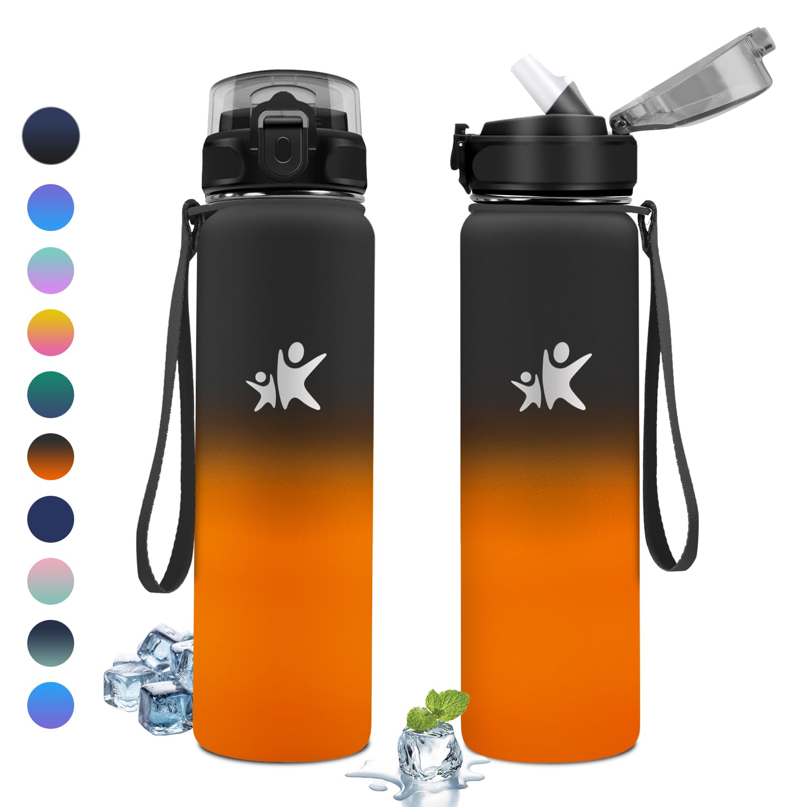 KollyKolla Borraccia Termica 1 Litro, a Prova di Perdite, Borracce Termiche con Cannuccia, Riutilizzabile, Bottiglia Acqua Termos senza BPA, Borraccia per Bambini, Adulto, Campeggio, Ciclismo