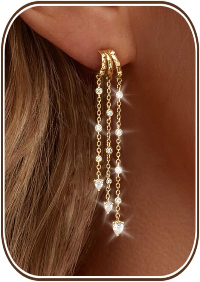 Dangle Earrings For Women Trendy,14K Gold Plated Long Chain Drop Earring