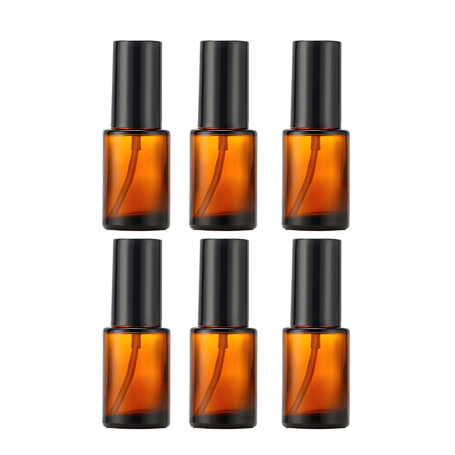 Doromy 6Packs 30m/1Oz Amber Glass Spray Bottle with Black Fine Mist Atomizer Refillable Travel Size Bottle Cosmetic Glass Containers for Perfume,