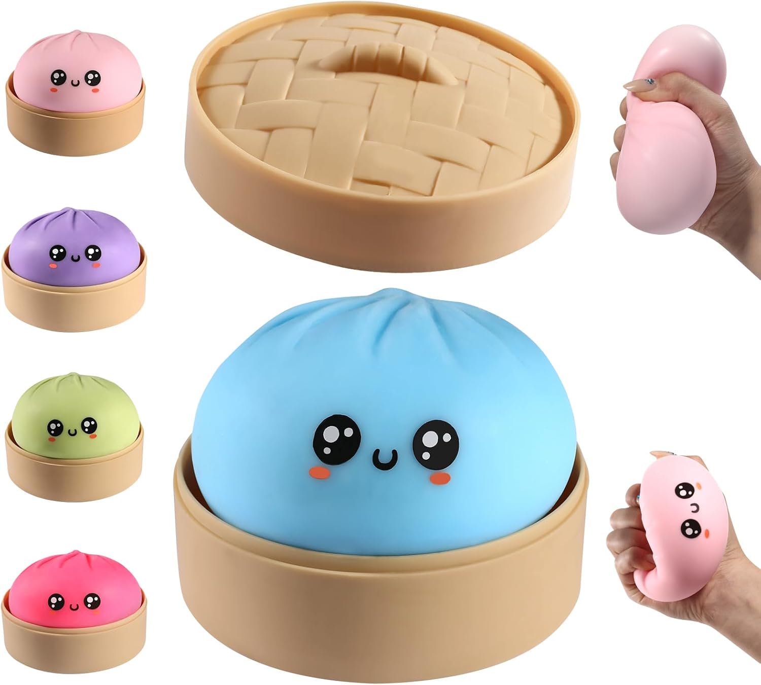 Dumpling Squishy, Dumpling Squishy Mystery Box, Cute Big Squishy Dumpling Stress Ball Fidget Sensory Toy for Adults Anxiety Relief, Novelty Squeeze Ball for Office Desk (Blue)